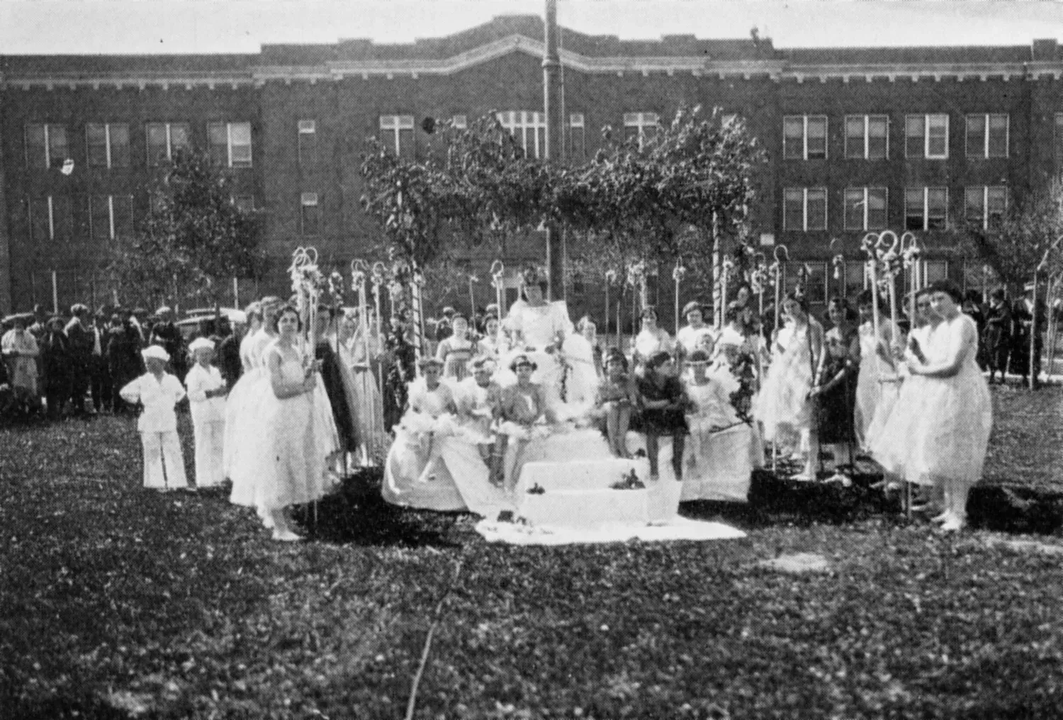 Students lined up at a spring formal